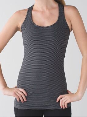 Lululemon Cool Racerback Mini Pop Stripe Tank Black Gray Size 6